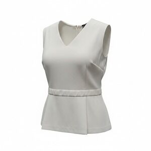 Ann Taylor Peplum Blouse Women 16 White Excellent Sleeveless V-Neck Back Zip
